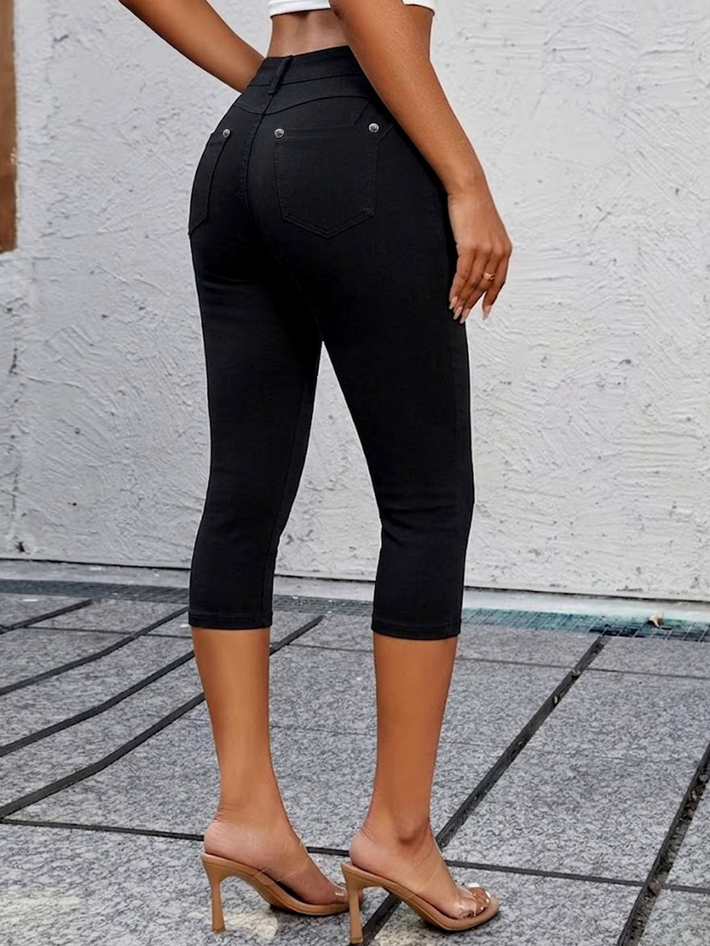 Women High Waist Ultra Stretch Skinny Capri Jeans - Black