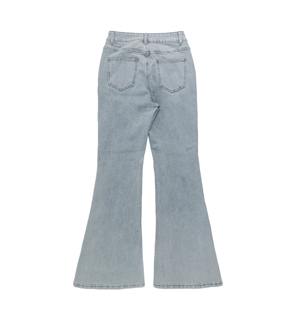 Women Stretchy High Waisted Flare Jeans-Light Blue