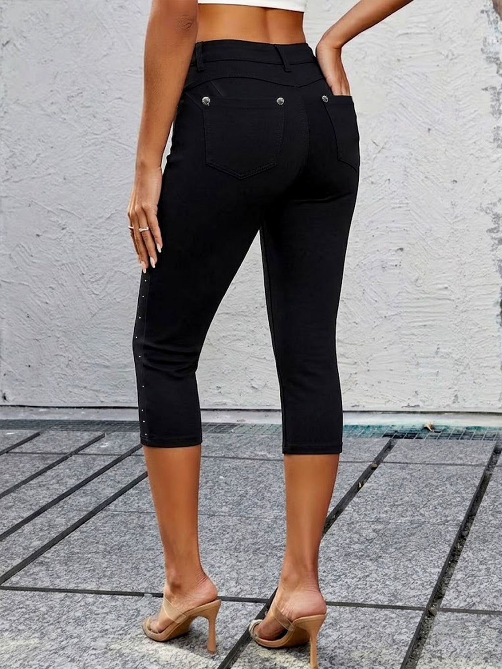 Women High Waist Ultra Stretch Skinny Capri Jeans - Black Bling Bling