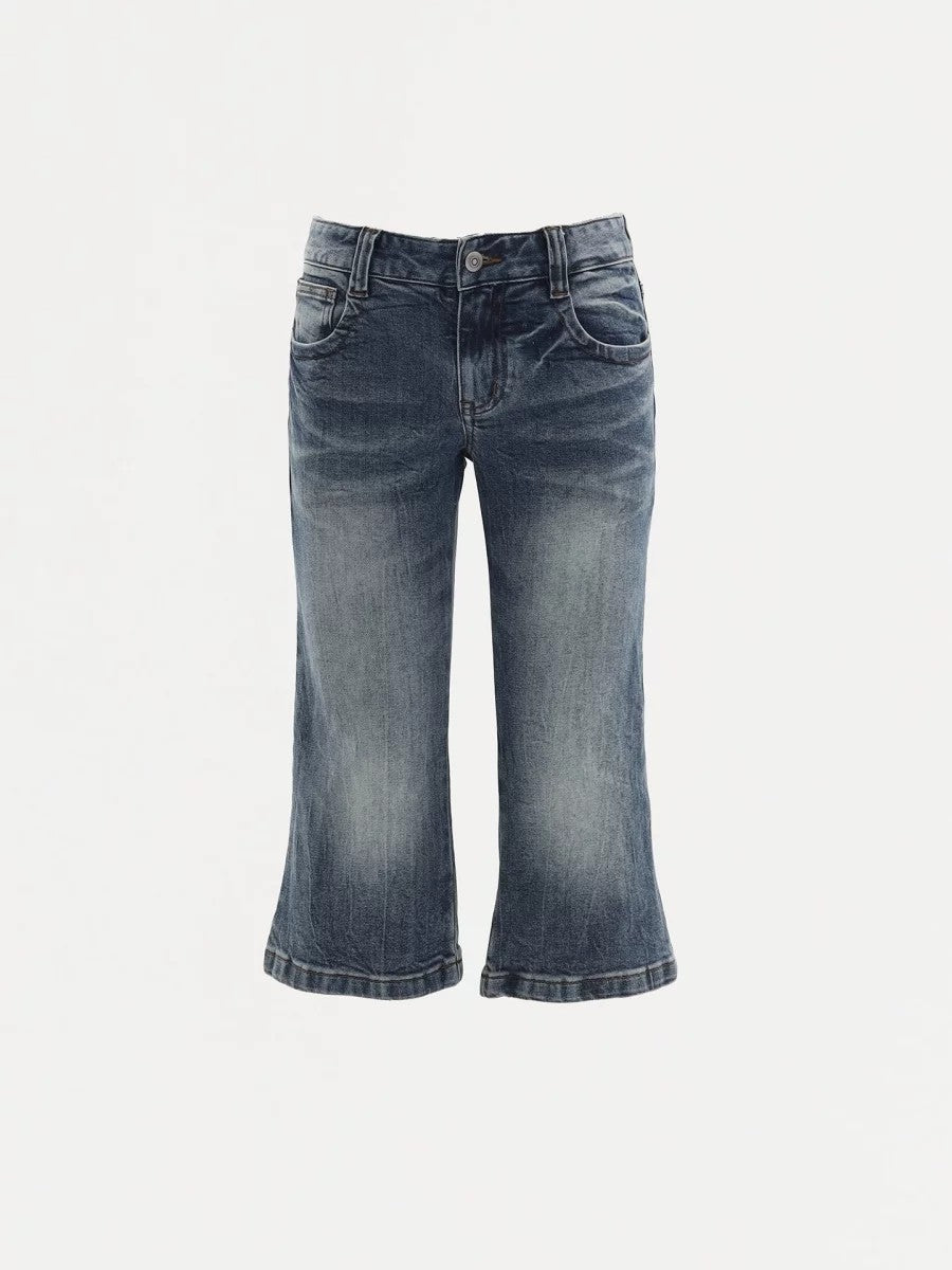 Women Y2K Vintage Low Rise Cropped Flare Denim Capri Jeans