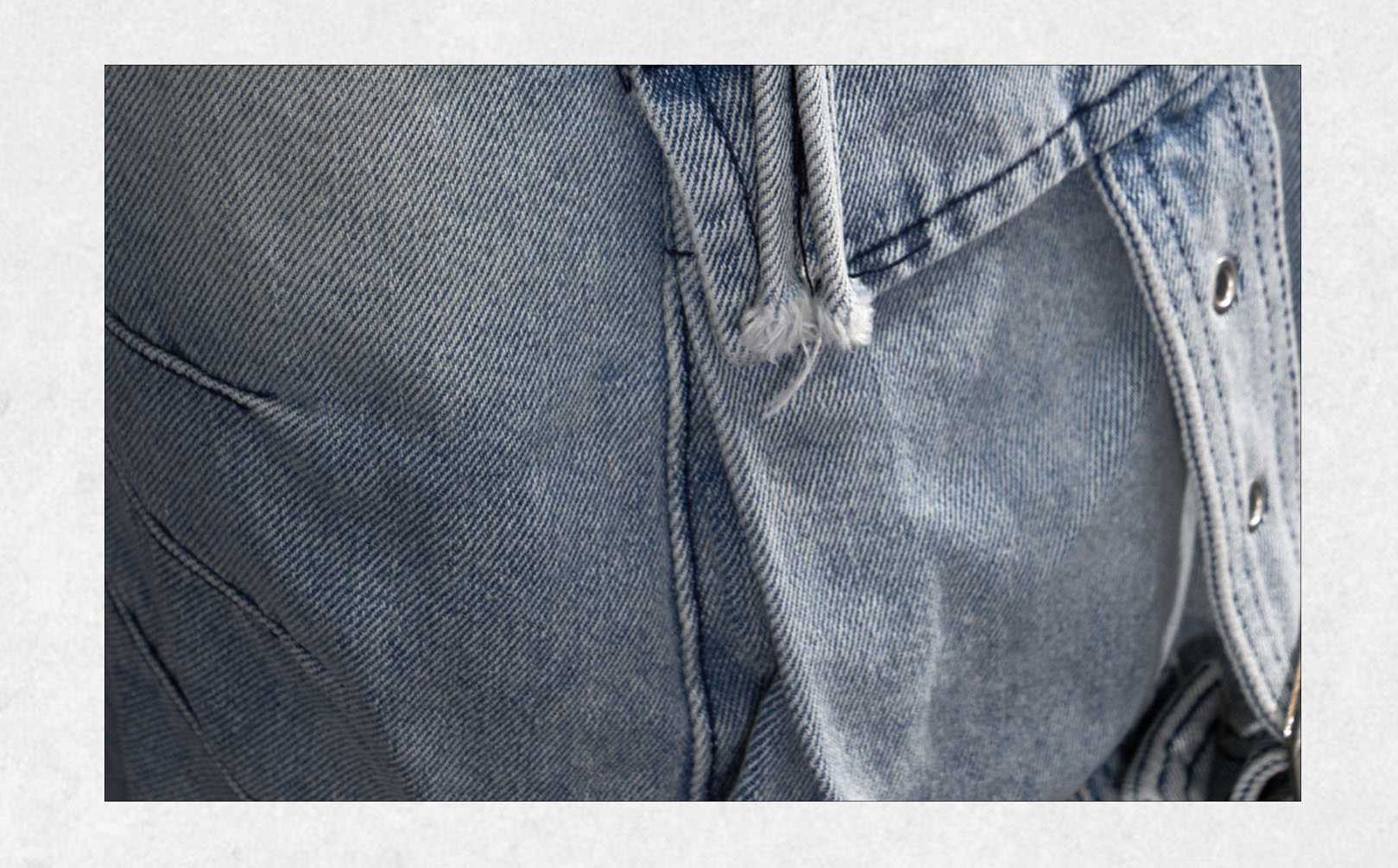 Baggy Distressed Denim Cargo Capri Jorts with Strap Details-Blue