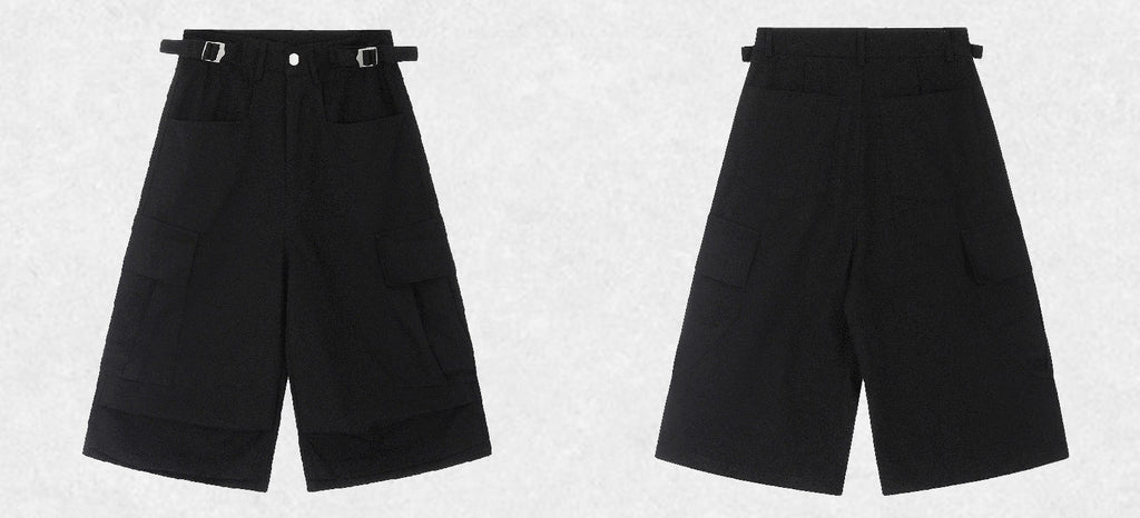 Women's Baggy Multi Pocket Cargo Capri Pants-Black