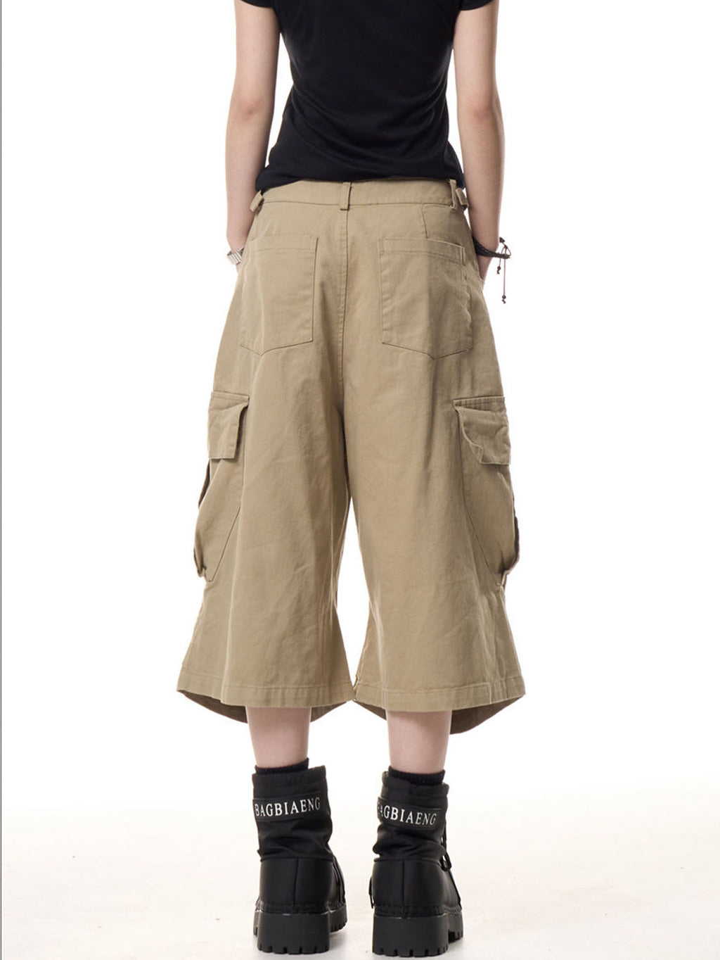 Women's Baggy Multi Pocket Cargo Capri Pants-Khaki