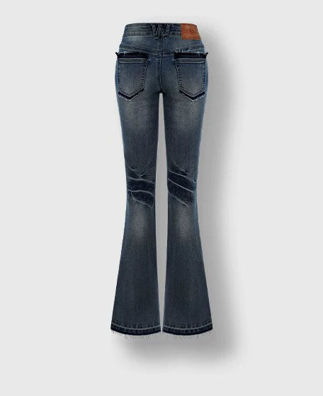 Women Dark Wash Low Rise Flare Jeans