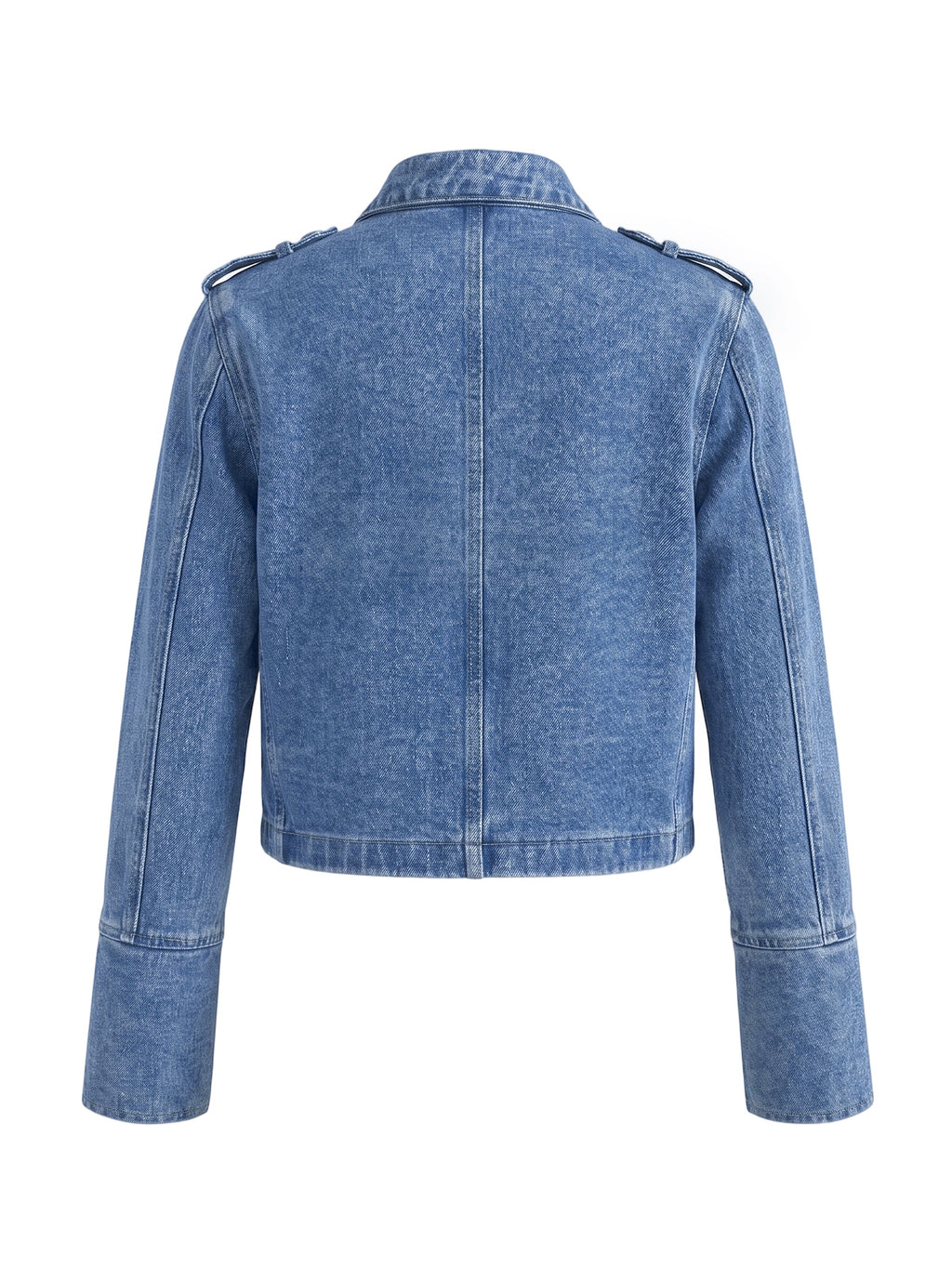 Women Military Denim Jacket Stand Collar Cropped Jean Jacket
