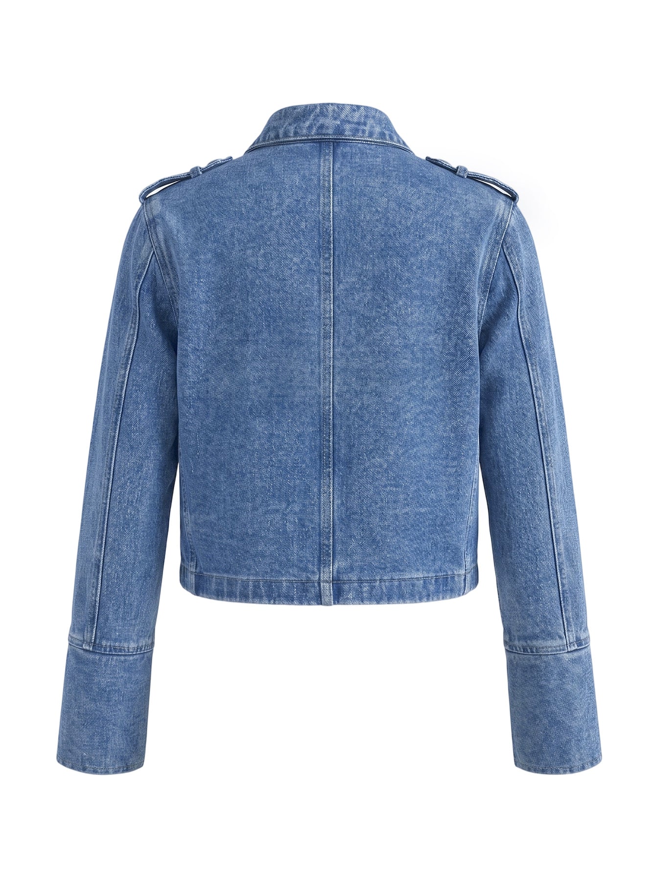 Women Military Denim Jacket Stand Collar Cropped Jean Jacket
