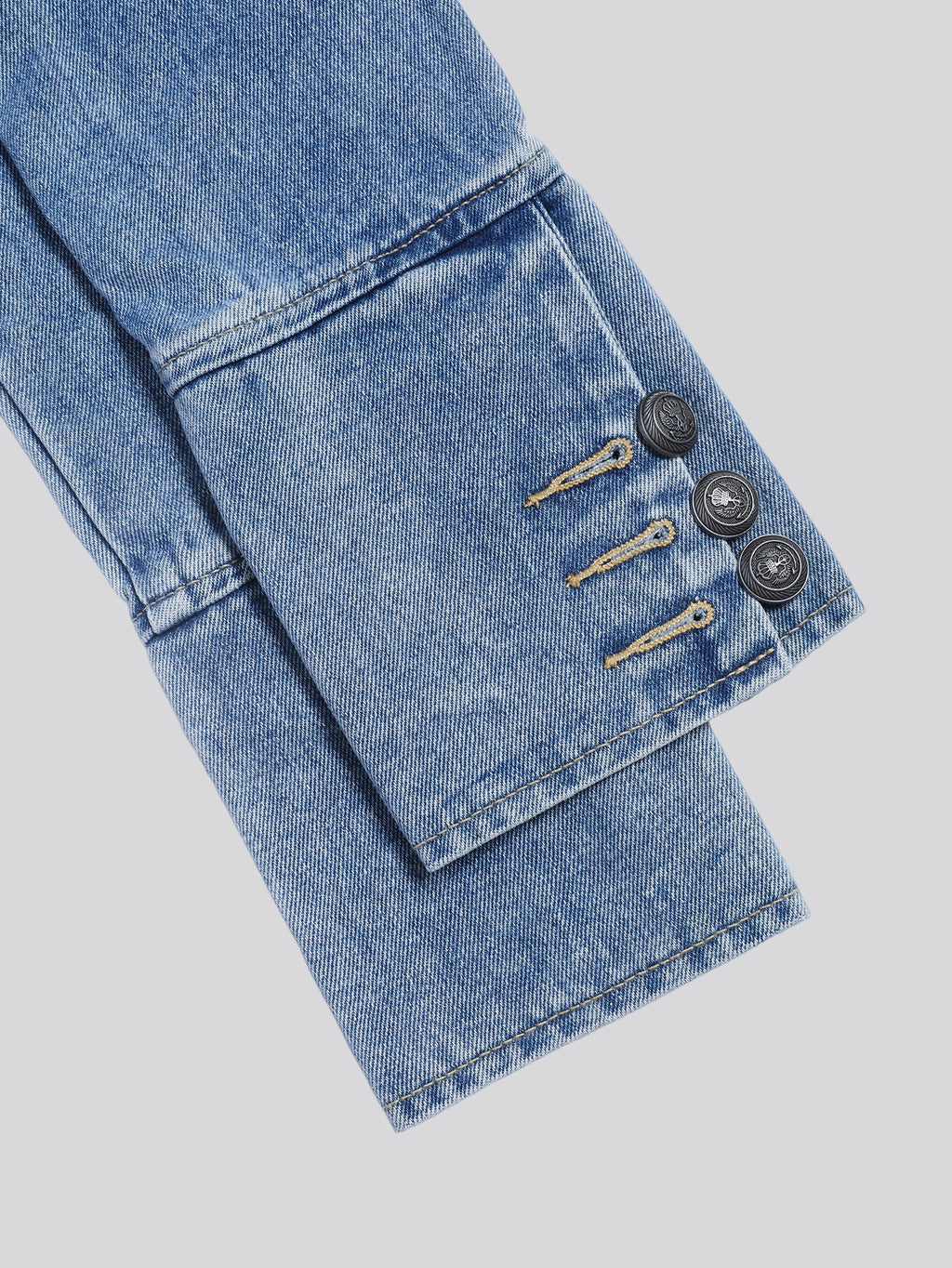 Women Military Denim Jacket Stand Collar Cropped Jean Jacket