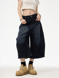 Women's Dark Wash Wide Leg Denim Capri