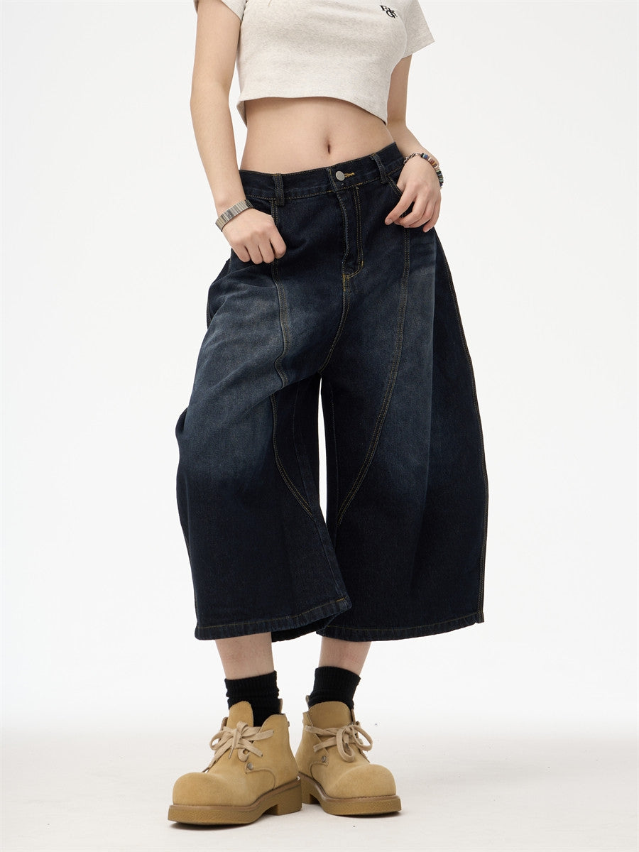 Women's Dark Wash Wide Leg Denim Capri