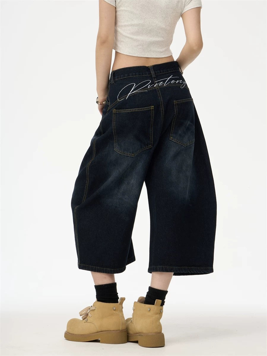 Women's Dark Wash Wide Leg Denim Capri