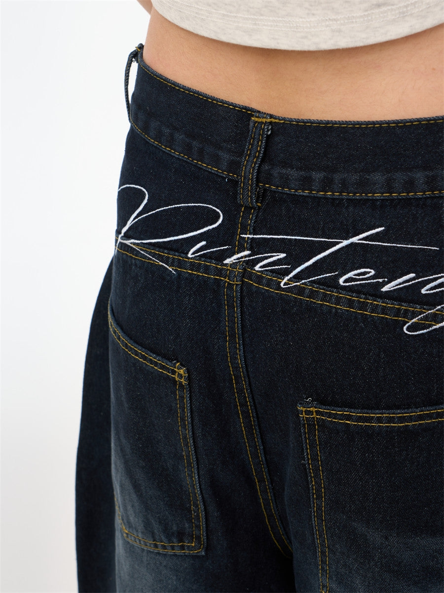 Women's Dark Wash Wide Leg Denim Capri