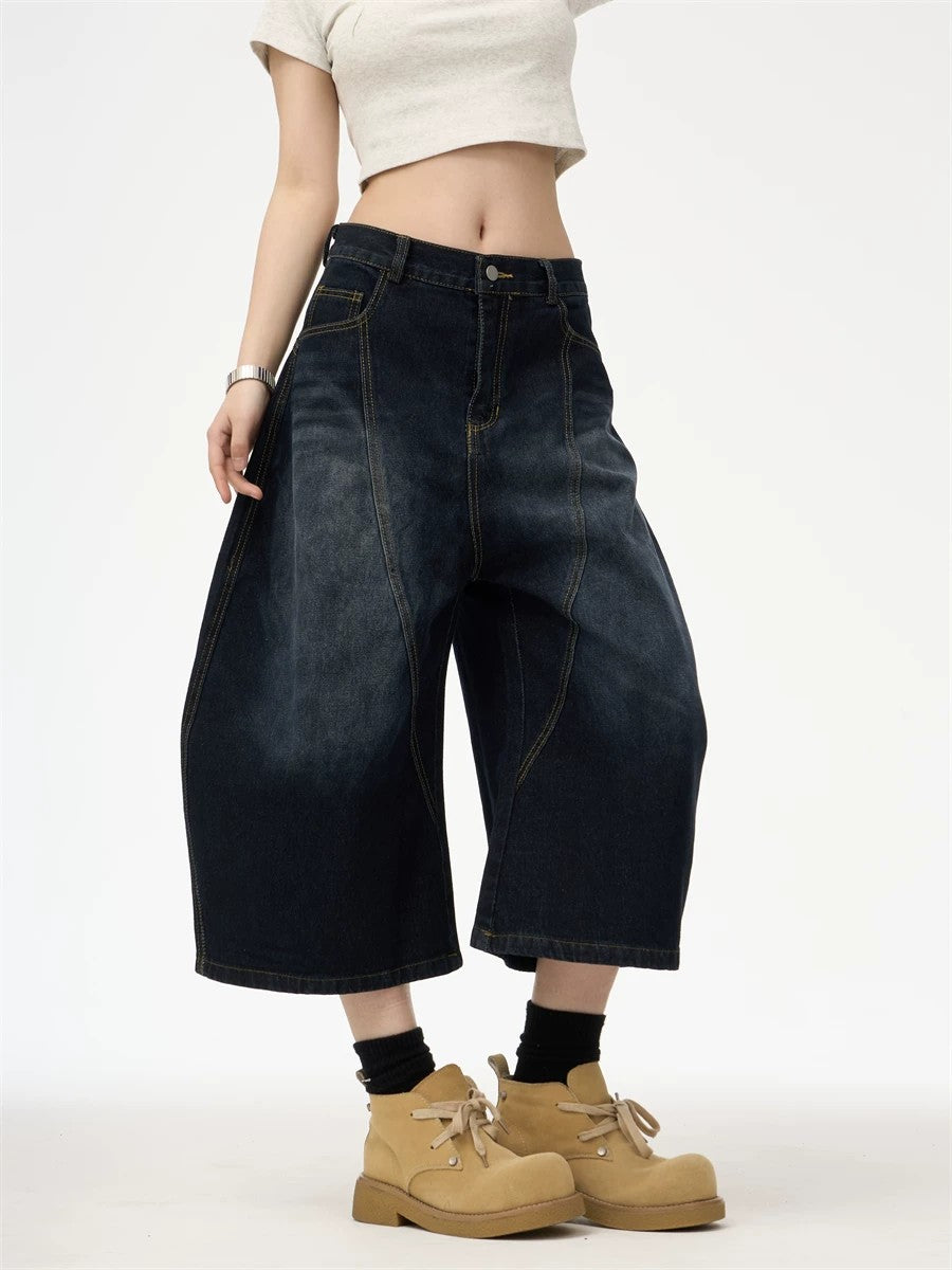 Women's Dark Wash Wide Leg Denim Capri