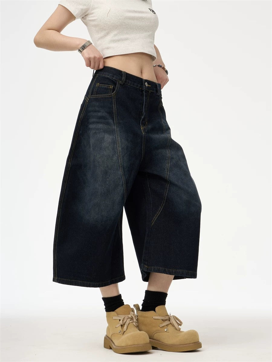 Women's Dark Wash Wide Leg Denim Capri